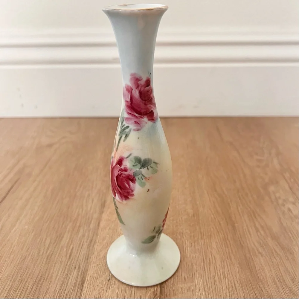 Vintage Japan Hand Painted Rose Bud Vase Signed‎ 7”
